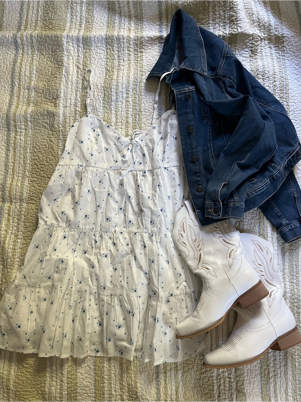 No Boundaries White Sundress with Blue Floral Print
